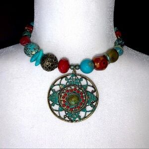 Treska Metal, Bead & Stone Necklace NWT
